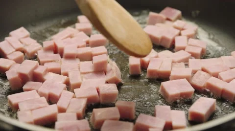 Frying ham - Slow motion close up Stock Footage 61798047