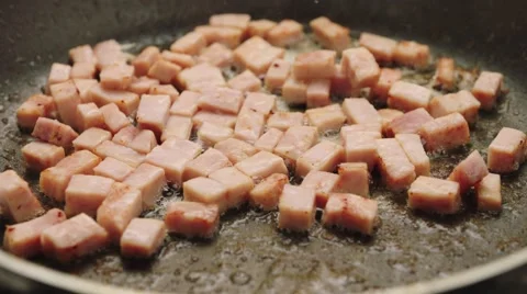 Frying ham - Slow motion close up Stock Footage 61798646
