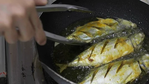 Frying Mackerel Fish Stock Footage 127321468