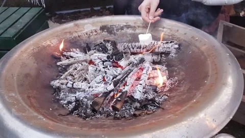 Frying marshmallows on a stick over a fire Stock Footage 166037790