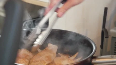 Frying Meat and Onions Stock Footage 160463181