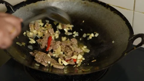 Frying meat Stock Footage 86264549