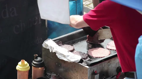 Frying meat for hamburgers Stock Footage 37340938