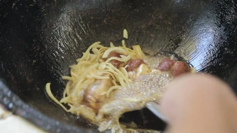 Frying Meat With Onion Video stock 145549410