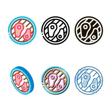 Frying meat simplified on bbq icon vector outline Stock Illustration