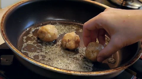 Frying meatball pork Stock Footage 50311546