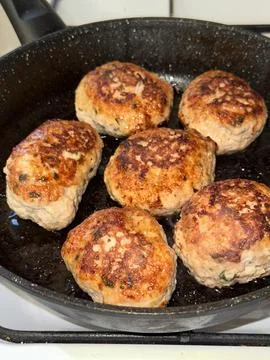 Frying Meatballs in Pan 写真素材