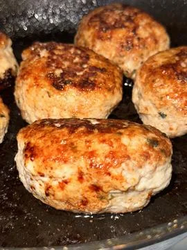 Frying Meatballs in Pan 写真素材