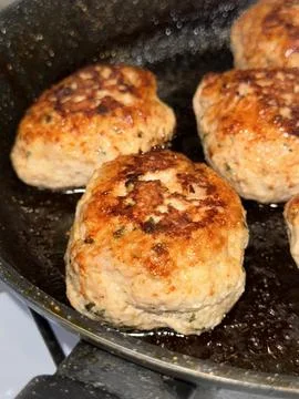 Frying Meatballs in Pan Stock Photos