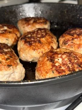 Frying Meatballs in Pan Stock Photos