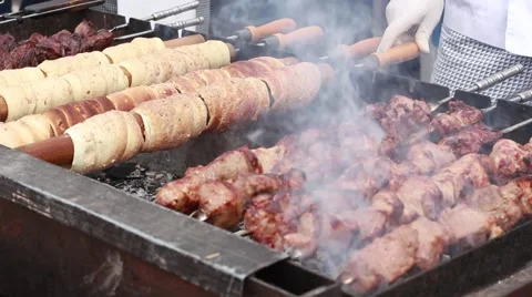 Frying meet under the fire Stock Footage 62648078