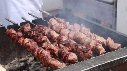 Frying meet under the fire Stock Footage 62710603