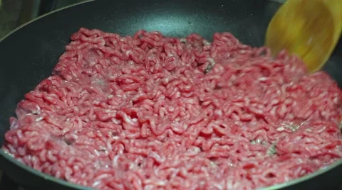 Frying minced meat on a Teflon pan Stock-Footage 46369879