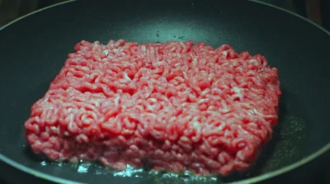Frying minced meat on a Teflon pan Stock Footage 46370055