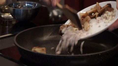 Frying mushrooms Stock Footage 113527085