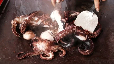 Frying Octopus Cuisine Stock Footage 169138932