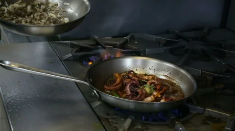 Frying Octopus Stock Footage 34256258