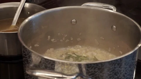 Frying onion and garlic Stock Footage 112127012