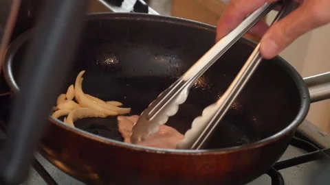 Frying Onions and Beef Stock Footage 160463197