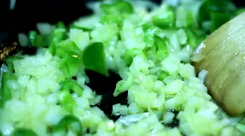 Frying  onions with green pepper Video stock 20476269