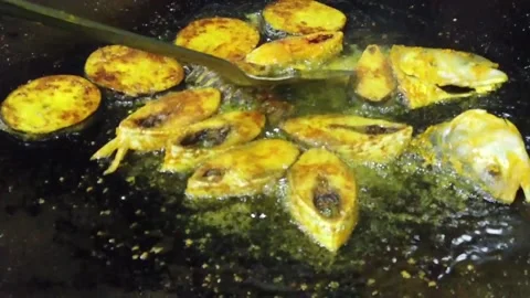 Frying Padma Ilish Fish at Mawa Ghat Bangladesh Stock Footage 174605155