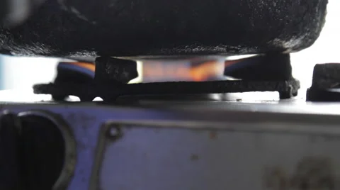 Frying Pan and Gas Fire Stock Footage 42094774