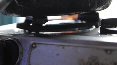 Frying Pan and Gas Fire Stock Footage 42096290