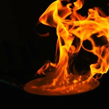 Frying Pan with Burning Fire Inside Stock Photos