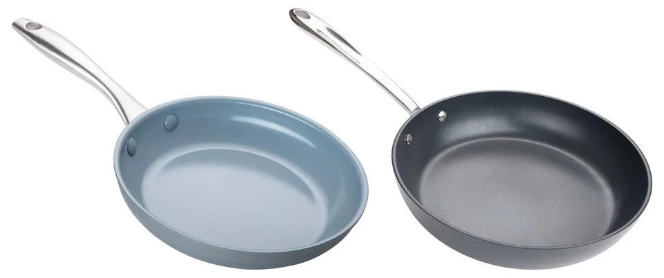 Frying pan. Ceramic nonstick pan with stainless steel handle Stock Photos