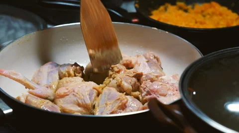 Frying pan chicken Stock Footage 63024837