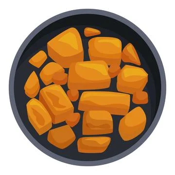 Frying pan containing delicious roasted sweet potato cubes Stock Illustration
