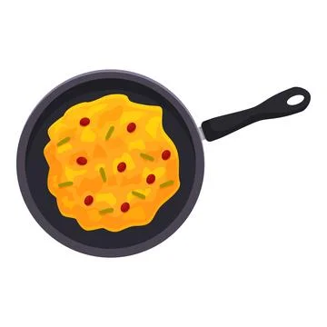 Frying pan containing omelette cooking on stove top view Stock Illustration