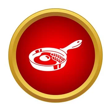 Frying pan cooking egg and sausages icon Stock Illustration