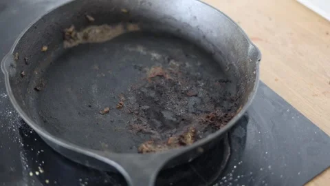 The frying pan is dirty and burnt Stock Footage 285424543