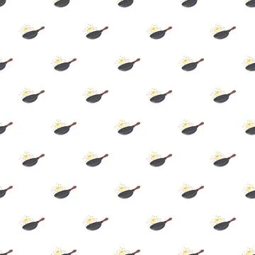 Frying pan with egg cooking seamless pattern Stock Illustration