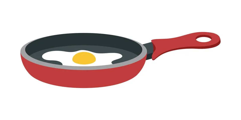 Frying pan with egg icon in flat style. Kitchen equipment vector illustrati.. Illustrazione stock