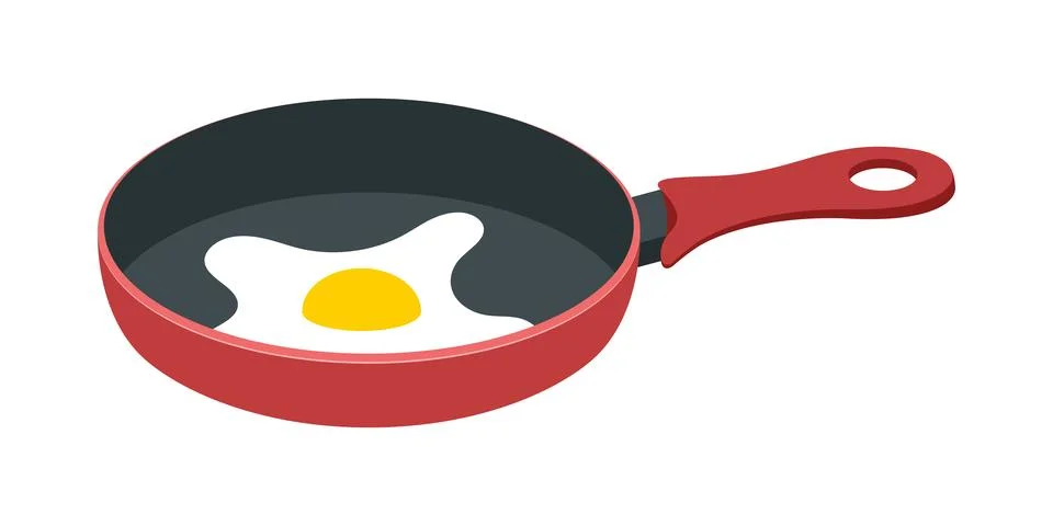 Frying pan with egg icon in flat style. Kitchen equipment vector illustrati.. Illustrazione stock