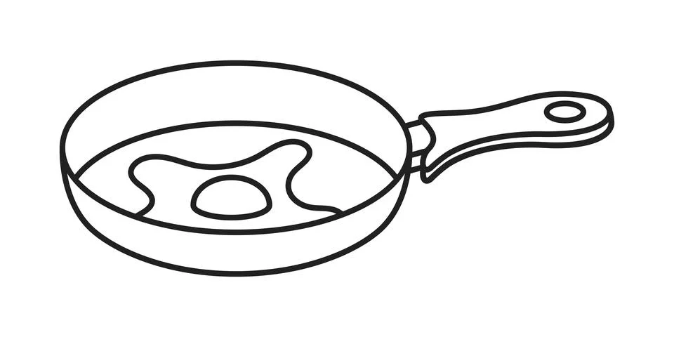 Frying pan with egg icon in flat style. Kitchen equipment vector illustrati.. Illustrazione stock