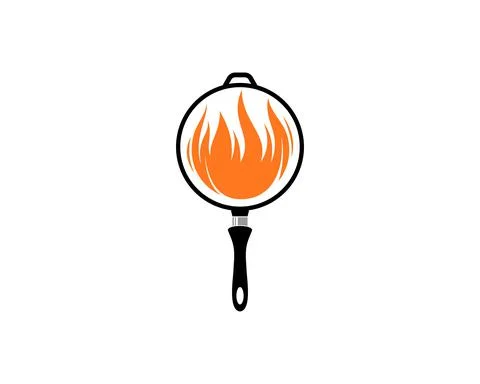 Frying pan with fire flame in the middle Stock Illustration