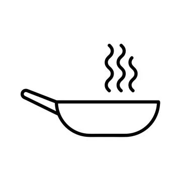 Frying pan flat icon. Pictogram for web. Line stroke. Isolated on white backg Stock Illustration