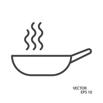Frying pan flat icon. Pictogram for web. Line stroke. Isolated on white backg Stock Illustration