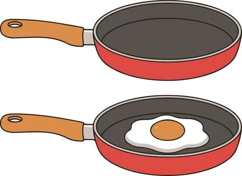 Frying pan with fried egg, very minimal simple vector illustration Stock Illustration