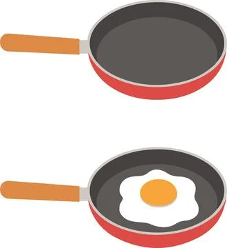Frying pan with fried egg, very minimal simple vector illustration Stock Illustration
