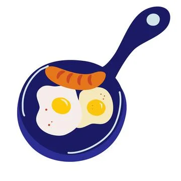 Frying pan with fried eggs, logo design. Breakfast, restaurant, snack bar, fa Stock Illustration