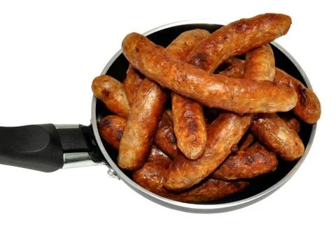 Frying Pan Full Of Sausages Stock Photos