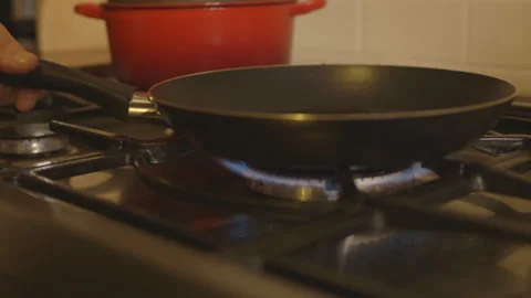 Frying Pan on Gas Stock Footage 260322444