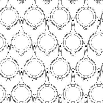 Frying Pan Handing on nail Black and White Minimalistic Seamless Pattern Kitchen Illustrazione stock