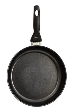 Frying pan with handle, isolated on white background Stock Photos