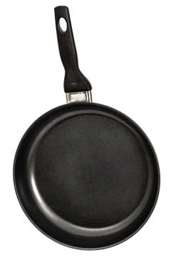 Frying pan with handle, isolated on white background Stock Photos