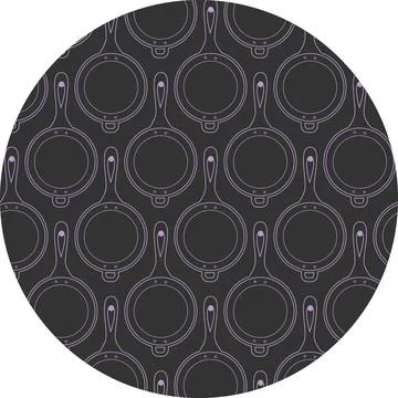 Frying Pan with Handles on nail Chalk Effect Pattern on Circle Backdrop Trendy Stock Illustration